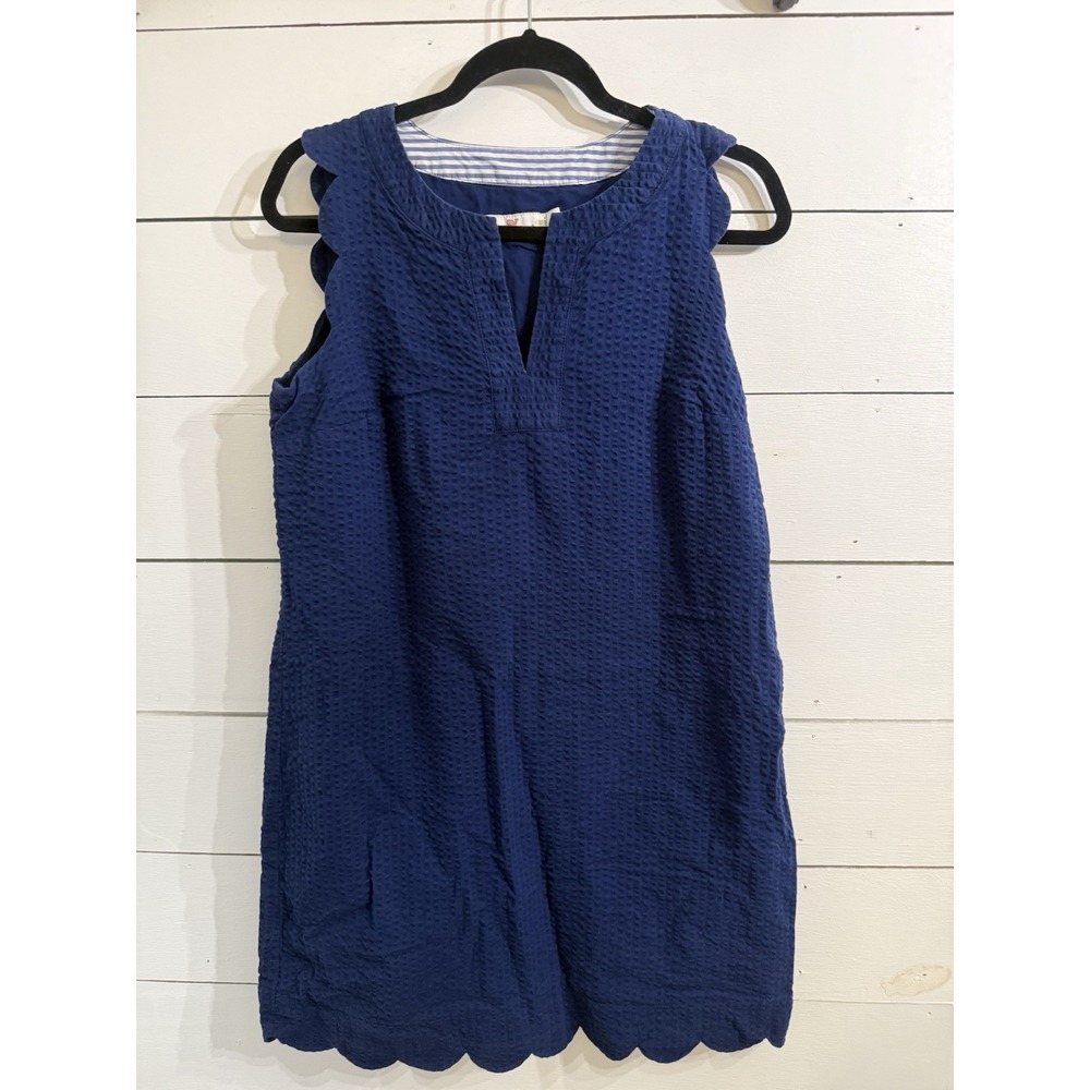 Vineyard Vines Seersucker Scallop Cisco Swing Dress‎ Deep Bay Navy Blue Size 6